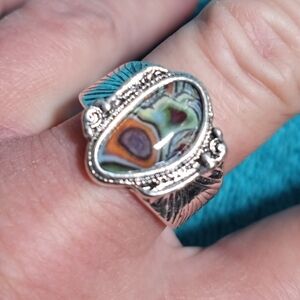 Silvertone Multicolor Colorful Ring Intricate Design